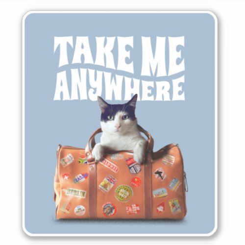 TAKE ME ANYWHERE TRAVEL SUITCASE CAT STICKER