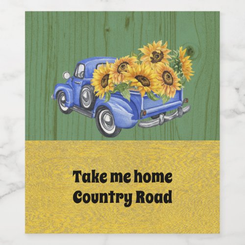 Take Me Home Country Road Vintage Truck Wine Label