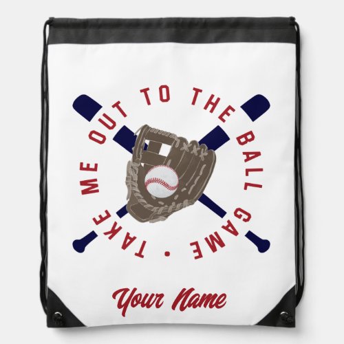 Take Me Out to the Ball Game Baseball Personalized Drawstring Bag