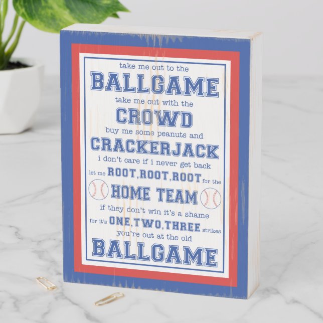 Take Me Out to the Ballgame, Baseball Wooden Box Sign (In Situ Vertical)