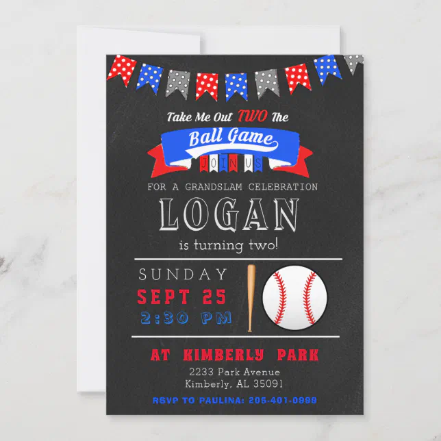 Take Me Out TWO the Ball Game Birthday Invitation | Zazzle