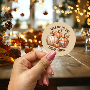 Take me to the Disco Patch watercolor pumpkins Classic Round Sticker