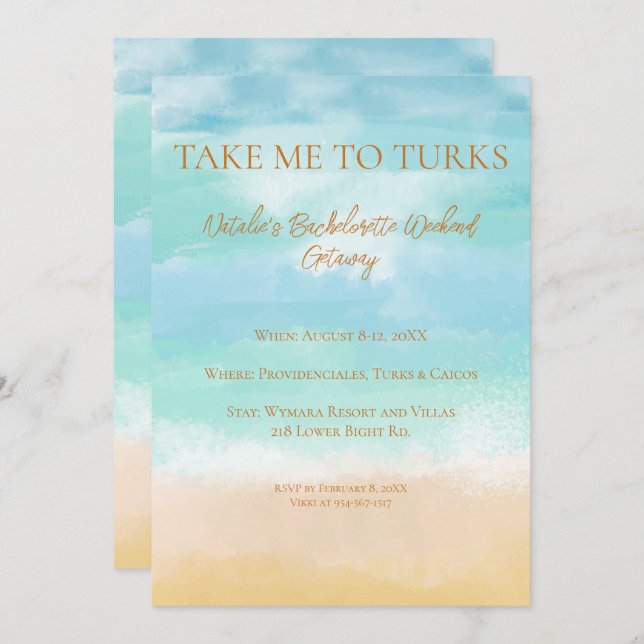 Take Me To Turks Vacation Bachelorette Wedding Invitation (Front/Back)