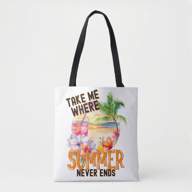 Take Me Where Summer Never Ends, Tropical Flowers Tote Bag (Front)