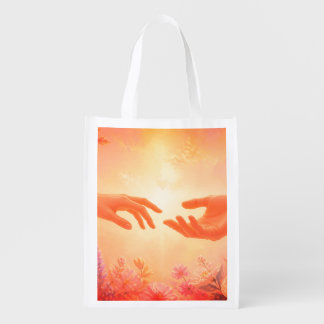 Take My Hand + Flowers White Reusable Wedding Grocery Bag