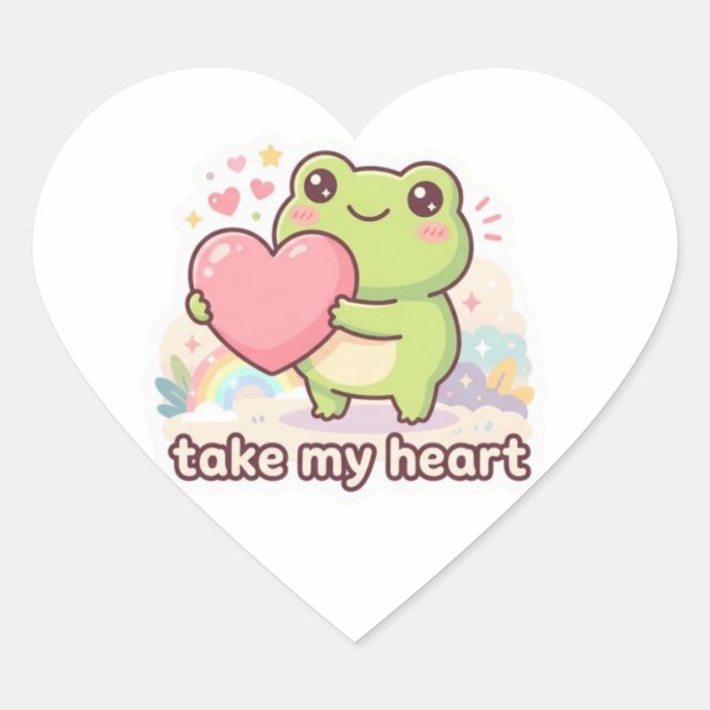 Take My Heart Frog Sticker Cute Frog Giving Heart  (Front)