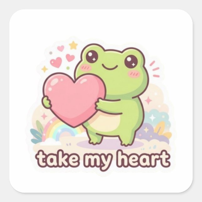 Take My Heart Frog Sticker Cute Frog Giving Heart  (Front)