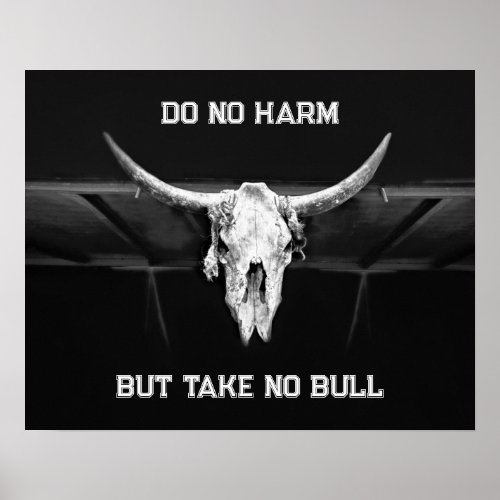 Take No Bull Skull Black And White Country Western Poster