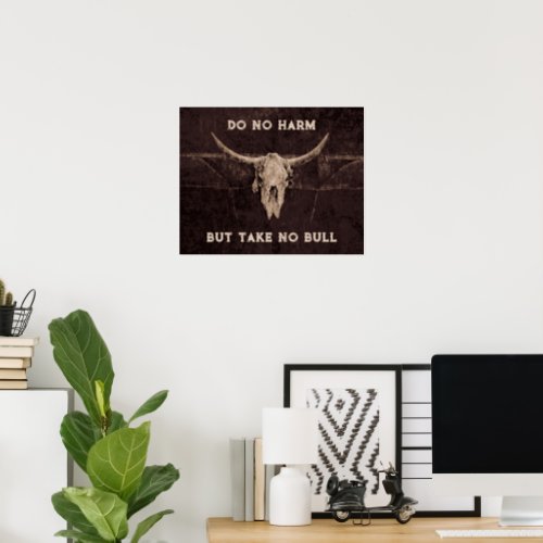 Take No Bull Skull Brown Country Western Rustic Poster