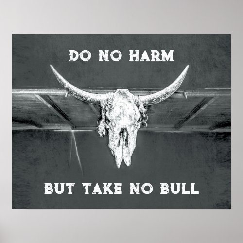 Take No Bull Skull Charcoal Grey Western Poster