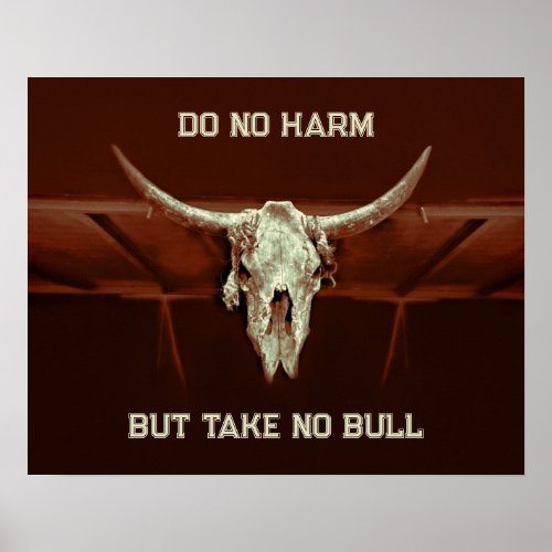 Take No Bull Skull Rustic Country Brown Western Poster