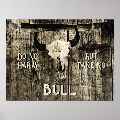 Take No Bull Skull Western Sepia Rustic Poster