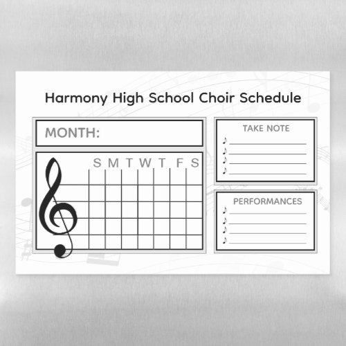 Take Note Music Choir Schedule Calendar Magnetic Dry Erase Sheet