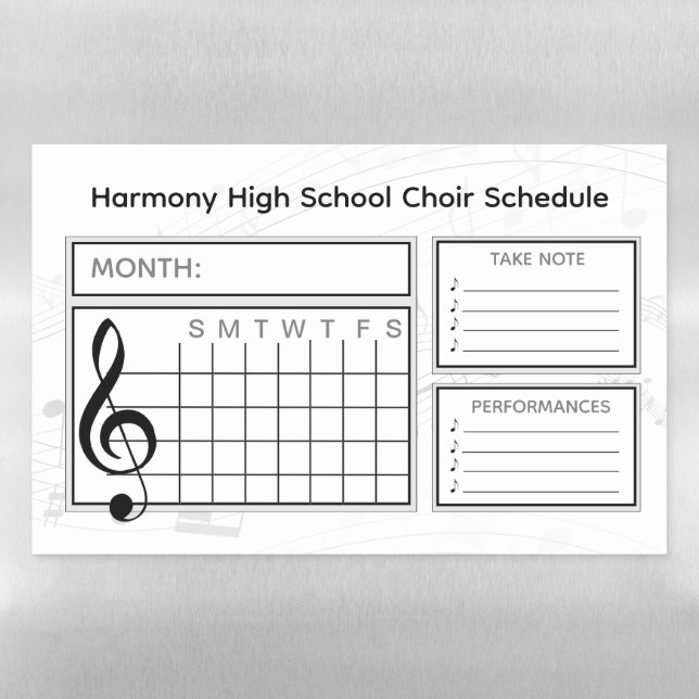 Take Note Music Choir Schedule Calendar Magnetic Dry Erase Sheet (Horizontal)