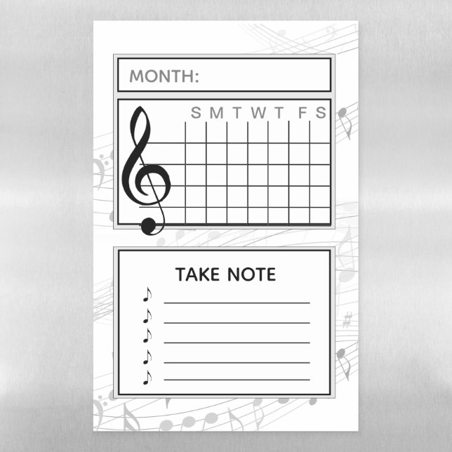 Take Note Music Notes Calendar Magnetic Dry Erase Sheet (Vertical)