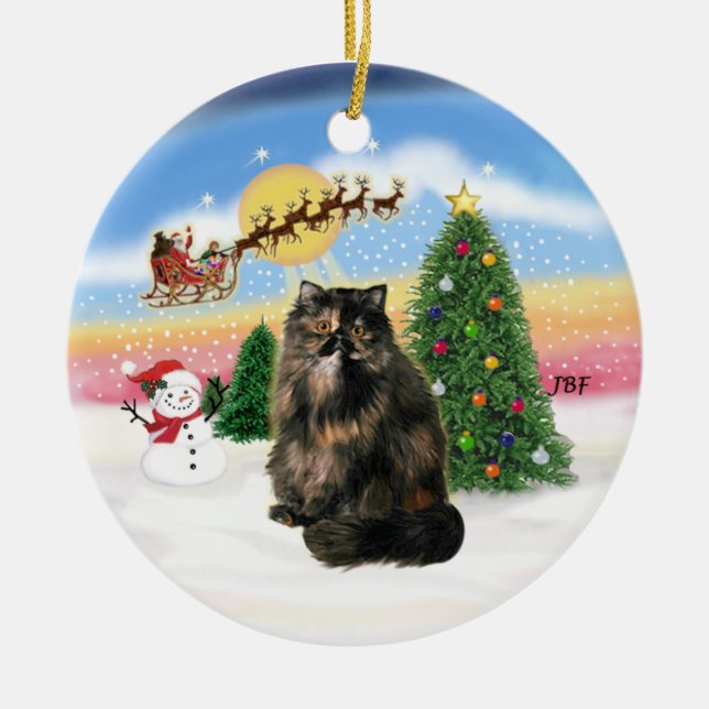 Take Off - Tortie Persian cat Ceramic Ornament (Front)