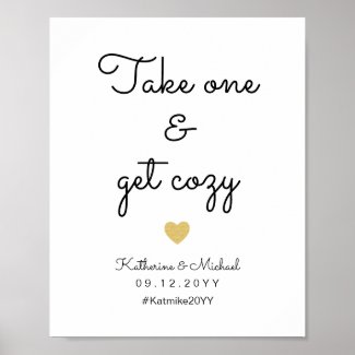 Take One and Get Cozy Wedding Blanket Favor Sign