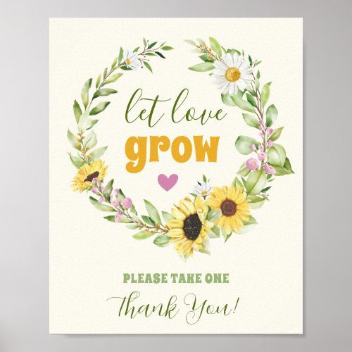 Take One Favor Plant Pot Sunflower Wedding Guest Poster