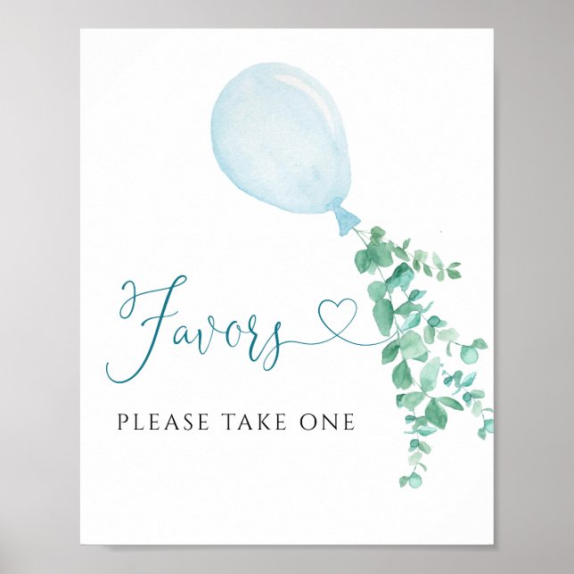 Take One Favors Sign Blue Balloon Baby Shower (Front)