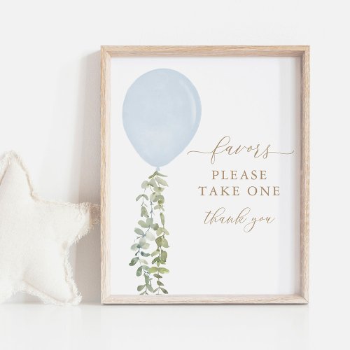 Take One Favors Sign Blue Balloon Baby Shower