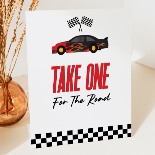 Take One For The Road Red Race Car Favors Pedestal Sign