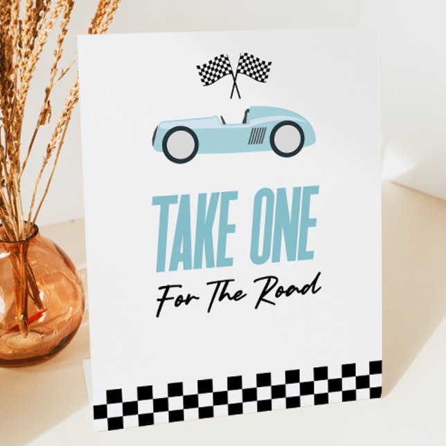 Take One For The Road Red Race Car Favors Pedestal Sign (Creator Uploaded)