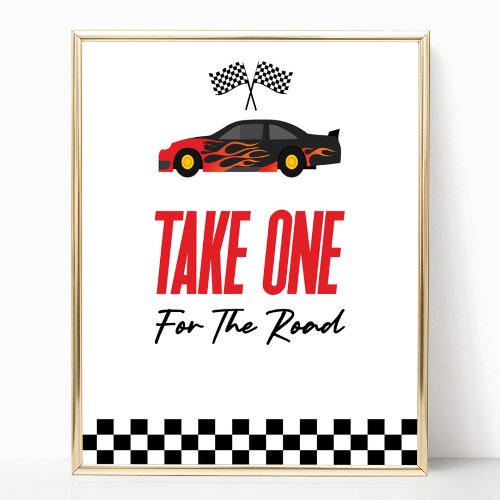 Take One For The Road Red Race Car Favors Sign