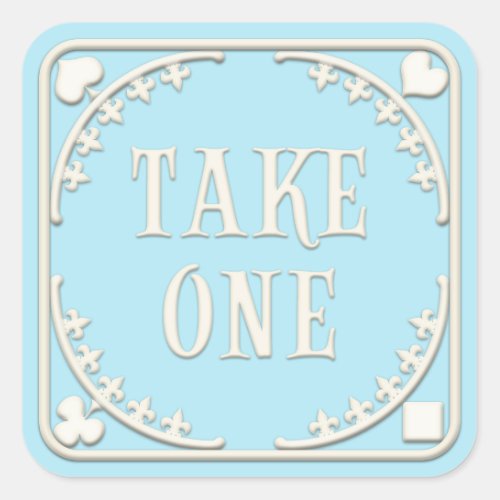 Take One Wonderland Tea Party Enticing Blue Square Sticker