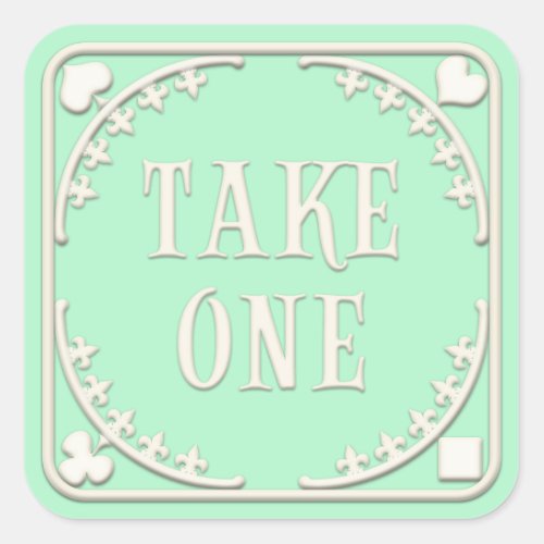 Take One Wonderland Tea Party Inviting Green Square Sticker