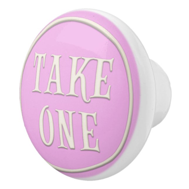 "Take One" Wonderland Tea Party Pastel Pink Ceramic Knob (Right)