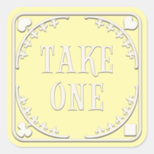 Take One Wonderland Tea Party Welcoming Yellow Square Sticker