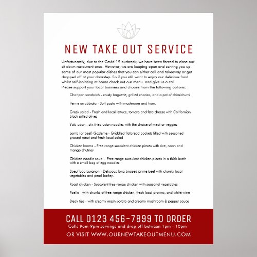Take out emergency restaurant notice and new menu poster