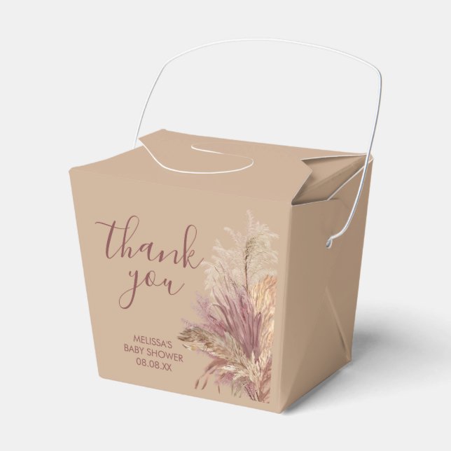 Take Out Favor Box Boho Pampas Grass Mauve Pink (Front Side)