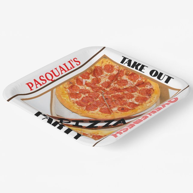Take Out Pizza Party NAME Paper Plates (Angled)