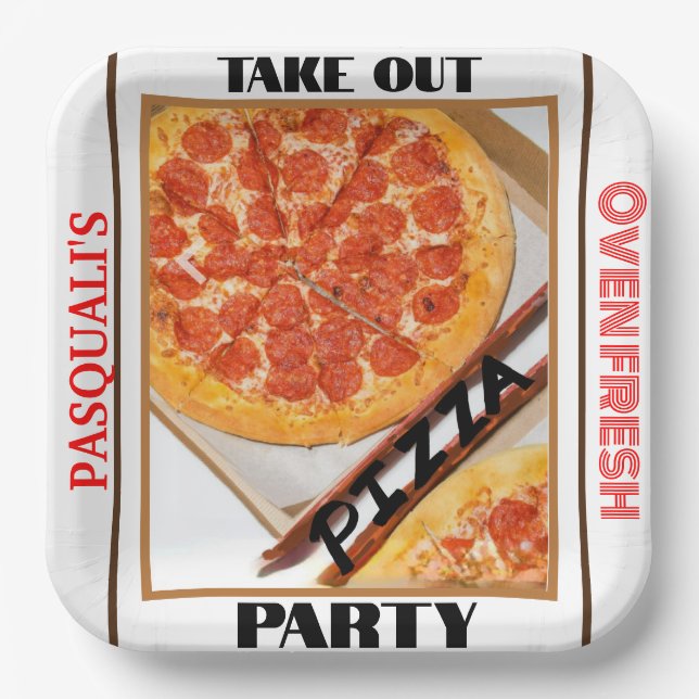 Take Out Pizza Party NAME Paper Plates (Front)