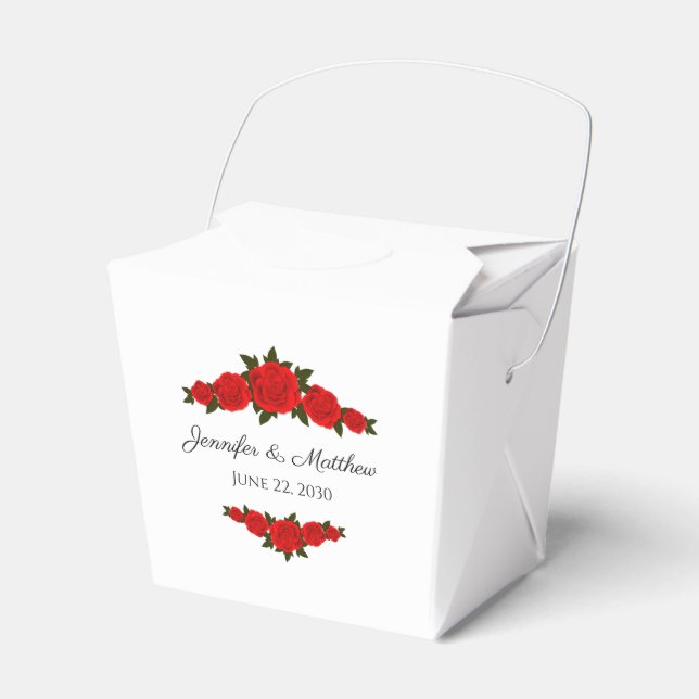 Take Out Style Wedding Favor Boxes with Red Roses (Front Side)