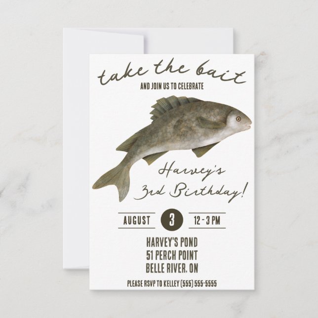 Take the Bait, Fishing Themed Birthday Party Invitation (Front)