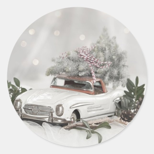 Take the Christmas Tree Home on a White Car Classic Round Sticker (Front)