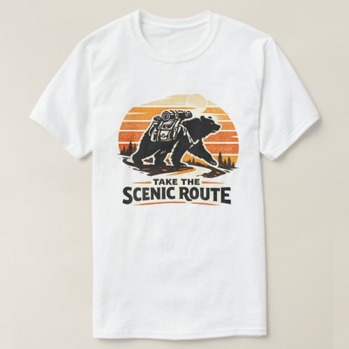 Take the Scenic Route Bear Hiking Retro Outdoor   T-Shirt