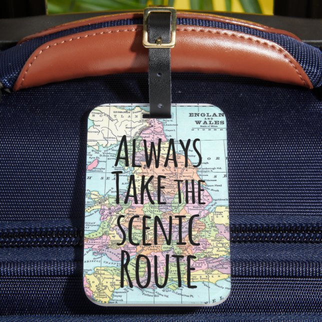 Take the Scenic Route Quote Map Luggage Tag (Front Insitu 2)