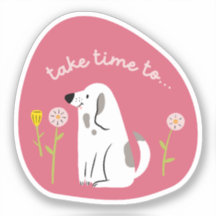 "take time" cute dog illustrated dark pink retro