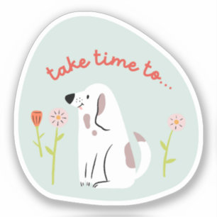 "take time" cute dog illustrated mint green retro sticker
