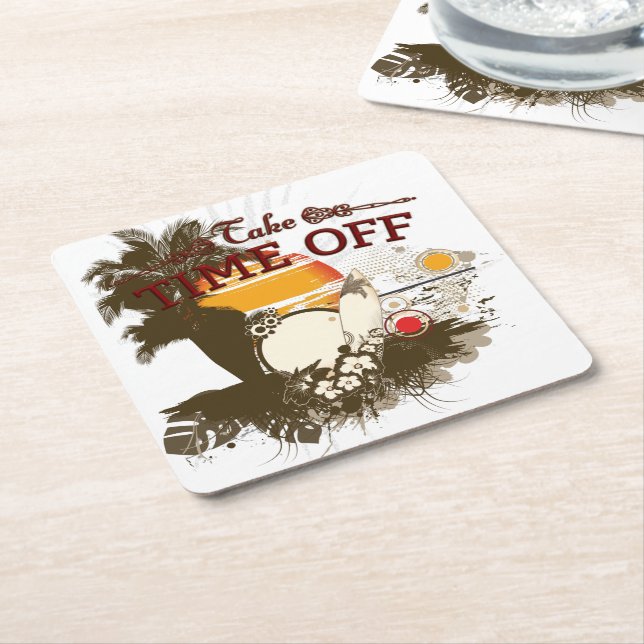 Take Time Off Square Coasters (Angled)