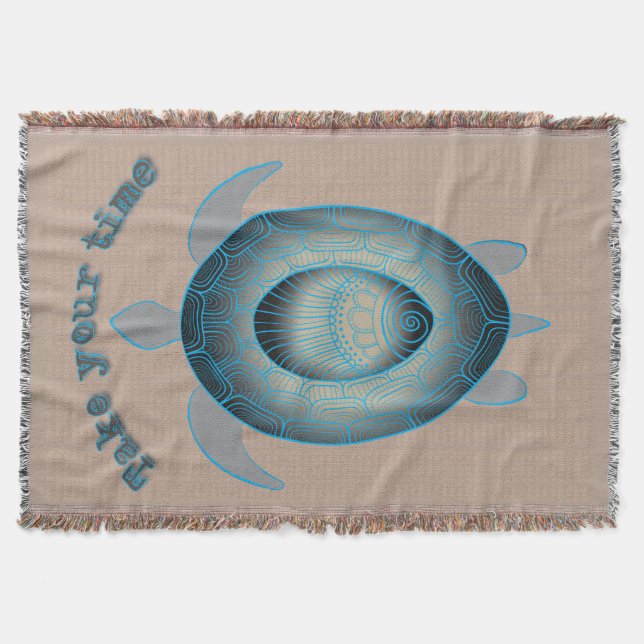 Take your time turtle motivational quote throw blanket (Front)