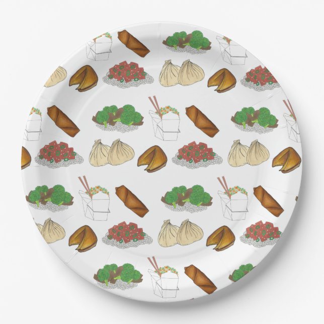 Takeaway Chinese Restaurant Takeout Food Cuisine Paper Plates (Front)