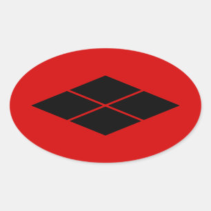 Takeda kamon Japanese samurai clan black on red Oval Sticker