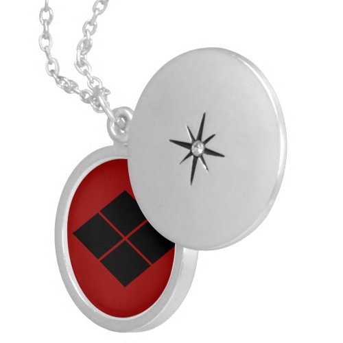 Takeda kamon Japanese samurai clan black on red Silver Plated Necklace