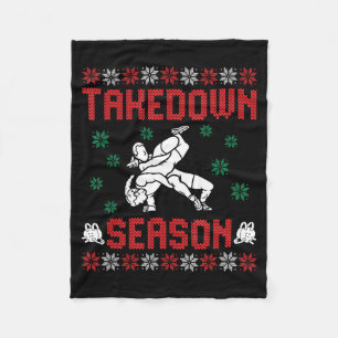 Takedown Season Girls Wrestling Ugly Sweater Chris Fleece Blanket