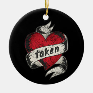 Taken And In Love Vintage Tattoo Heart Engagement Ceramic Ornament