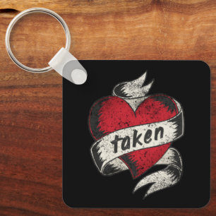 Taken And In Love Vintage Tattoo Heart Engagement Keychain